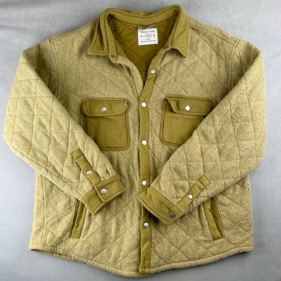 Urban Outfitters Jacket Mens Large Tan Quilted Sherpa Fleece Shacket Snap Button - Picture 1 of 13